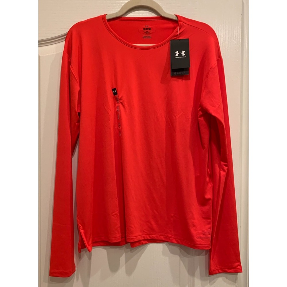 NWT Under‎ Armour Womens Medium Orange Long Sleeve Heat Gear Loose Fit